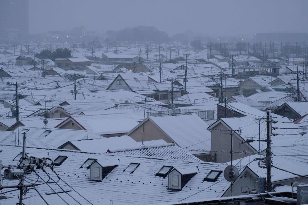 File photo of roofs of houses covered with snow in Tokyo on February 2, 2018. / AFP / Kazuhiro NOGI
