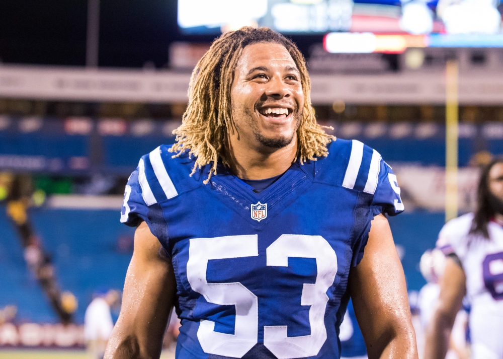 In this file photo taken on August 13, 2016, Edwin Jackson #53 of the Indianapolis Colts leaves the field after the game against the Buffalo Billsat Ralph Wilson Stadium in Orchard Park, New York. AFP / Getty Images North America / Brett Carlsen
