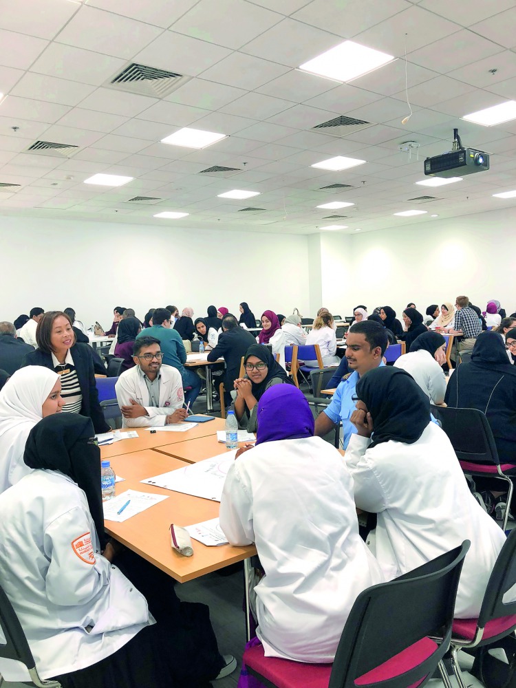 Students working in groups at the the annual IPE activity on Smoking Cessation.