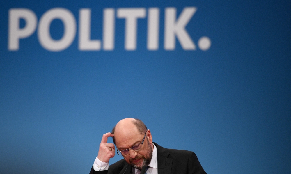 his file photo taken on January 21, 2018 shows Martin Schulz, then leader of Germany's social democratic SPD party, speaking to delegates during an extraordinary SPD party congress in Bonn, western Germany.  AFP / Sascha Schuermann