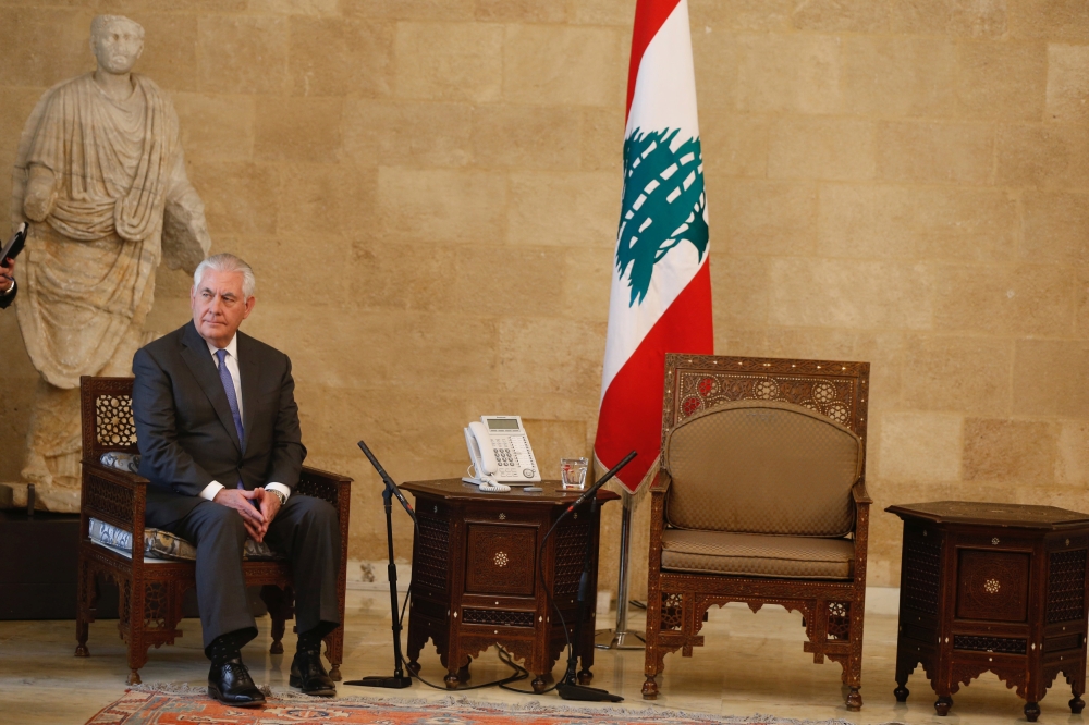 US Secretary of State Rex Tillerson is seen at the presidential palace in Baabda, Lebanon February 15, 2018. REUTERS/Mohamed Azakir