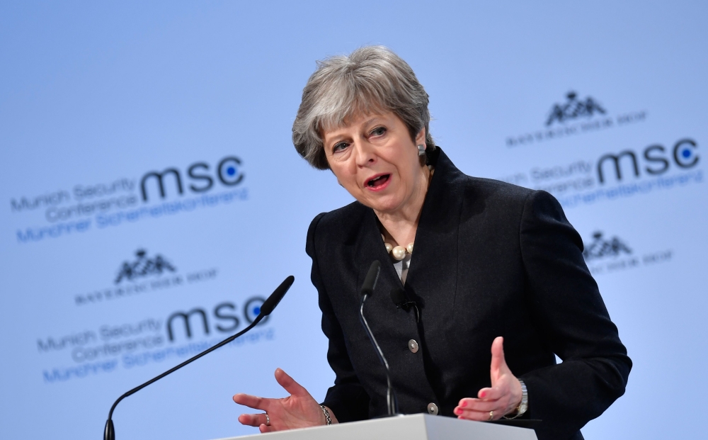 British Prime Minister Theresa May gives a speech during the Munich Security Conference on February 17, 2018 in Munich, southern Germany. AFP / Thomas KIENZLE