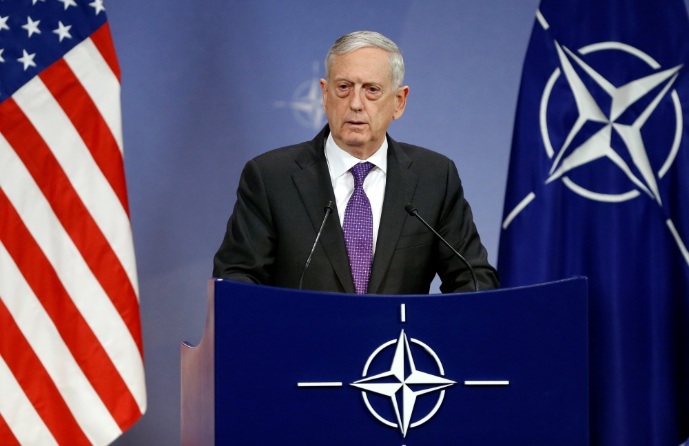 US Secretary of Defence Jim Mattis addresses a news conference during NATO defence ministers meeting at the Alliance headquarters in Brussels, Belgium, February 15, 2018. REUTERS/Francois Lenoir