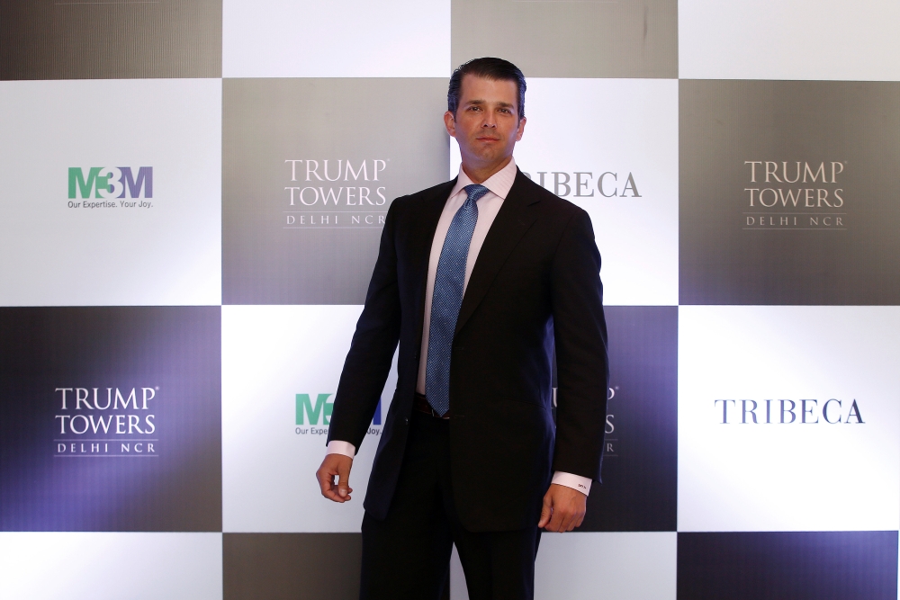 Donald Trump Jr. poses for photographers during a photo opportunity before start of a meeting in New Delhi, India, February 20, 2018. REUTERS/Adnan Abidi