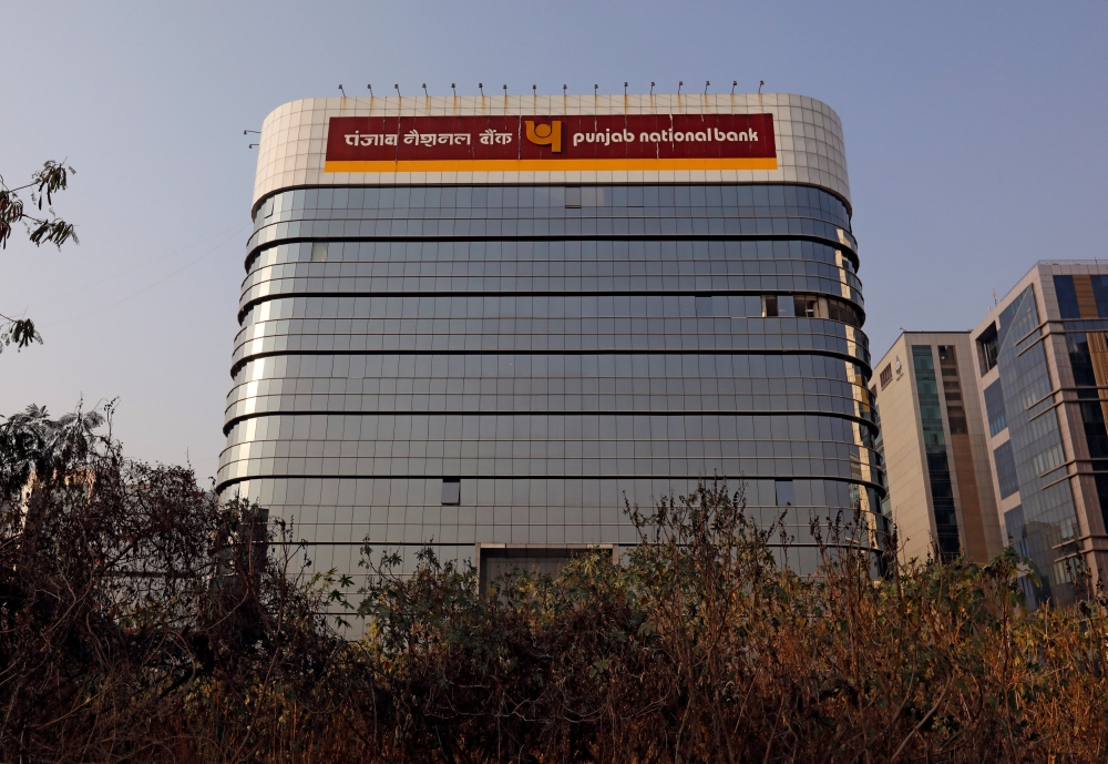 The logo of Punjab National Bank is seen on the facade of its office in Mumbai, India, February 21, 2018. REUTERS/Danish Siddiqui
