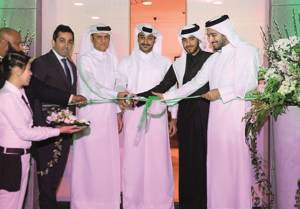 Dignitaries during the opening of Lina’s Sports Café at Salwa Road on Monday.  Pic: Abdul Basit / THe Peninsula