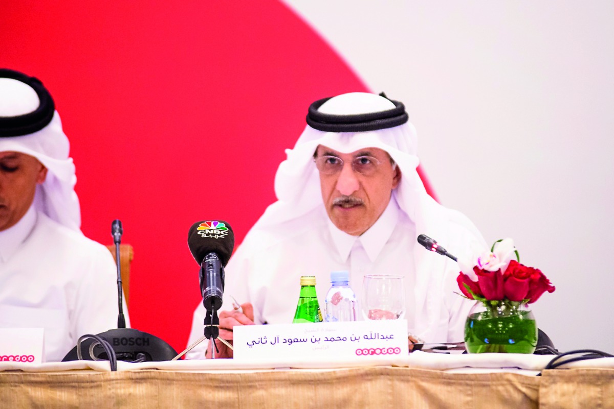 Sheikh Abdulla bin Mohammed Al Thani (left), Ooredoo Chairman during the AGM held yesterday.