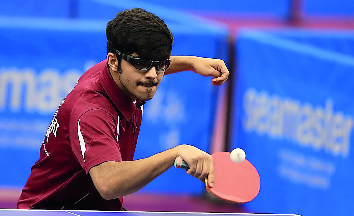 A player returns the ball during the 2018 ITTF World Tour Platinum Qatar Open in Doha yesterday.