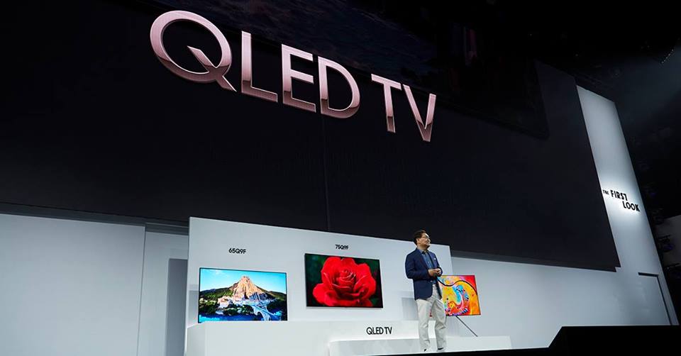 The new 2018 Samsung QLED TV unveiled by JH Han, President of Visual Display. Picture: Facebook/Samsung 