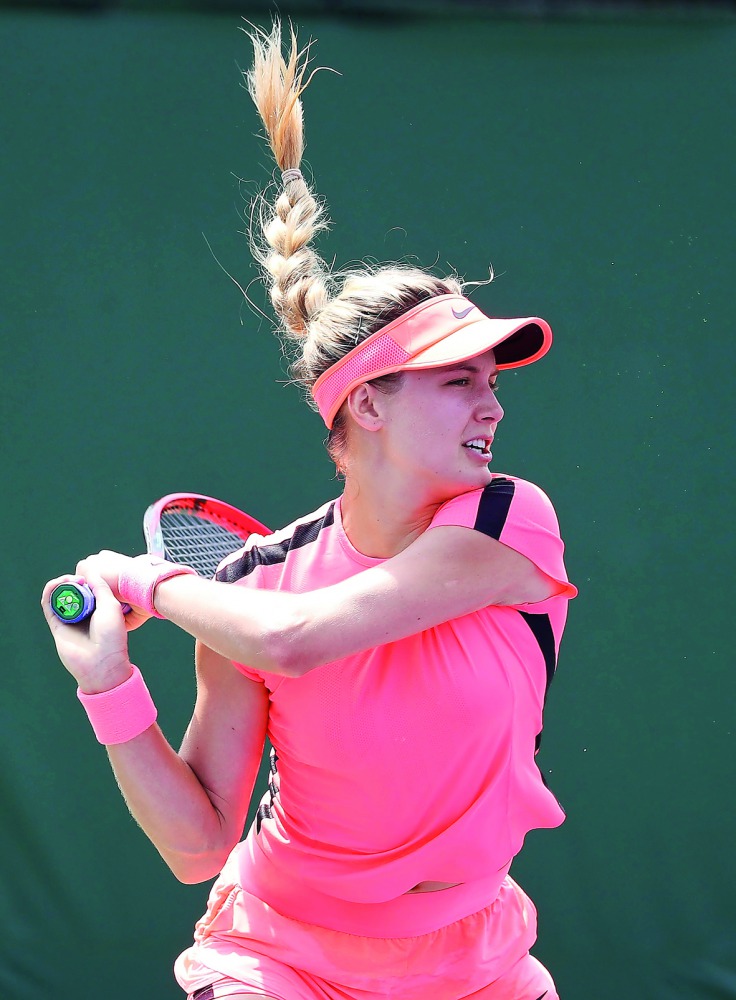 Eugenie Bouchard of Canada plays a shot against Allie Kiik during day 1 of the Miami Open at the Crandon Park Tennis Center on March 19, 2018 in Key Biscayne, Florida. Al Bello/Getty Images/AFP