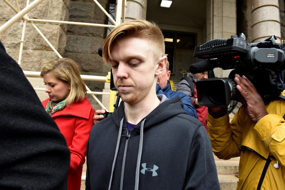 Ethan Couch is surrounded by members of the press after being released from the Tarrant County Jail in Fort Worth, Texas, U.S., April 2, 2018. Reuters/Nick Oxford