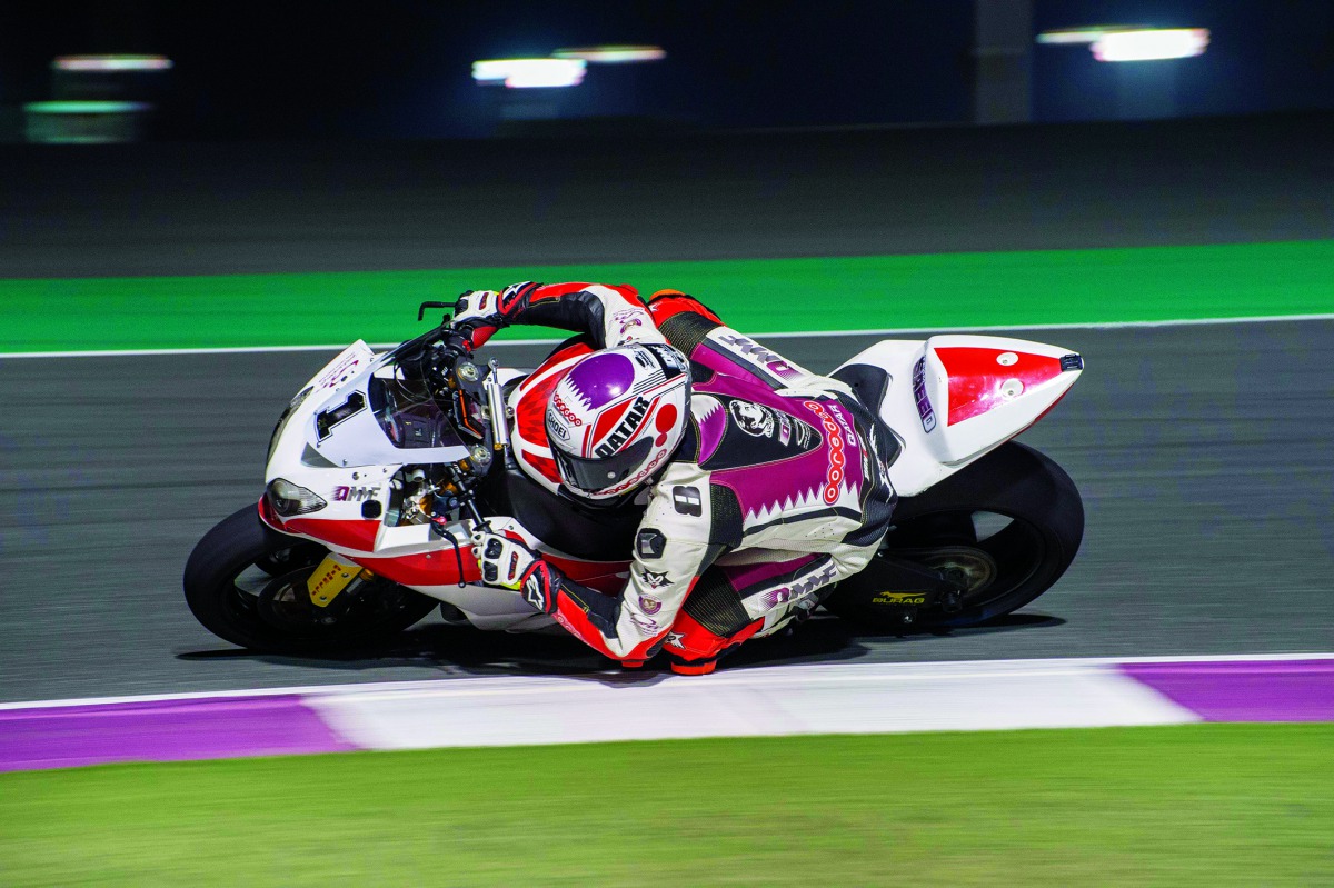 Qatar’s Mishal Al Naimi in action during the fourth round of the Qatar Superstock600 at Losail International Circuit this weekend.