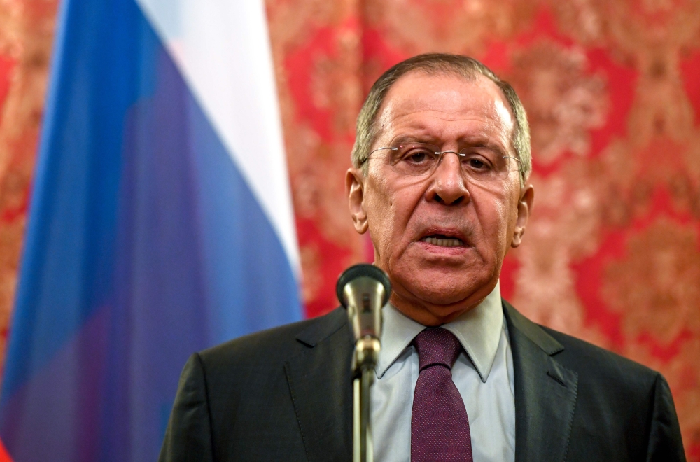 Russian Foreign Minister Sergei Lavrov speaks during a press conference after his meeting with his North Korean counterpart in Moscow on April 10, 2018.   AFP / Kirill KUDRYAVTSEV