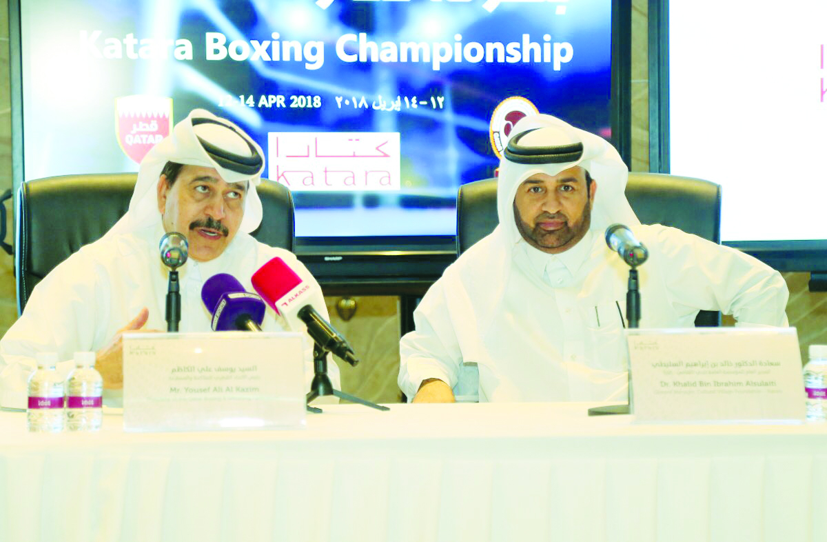Yusuf Al Kazim, President of QBF, and Dr Khalid bin Ibrahim Al Sulaiti, General Manager, Cultural Village Foundation at Katara during a press conference yesterday.   