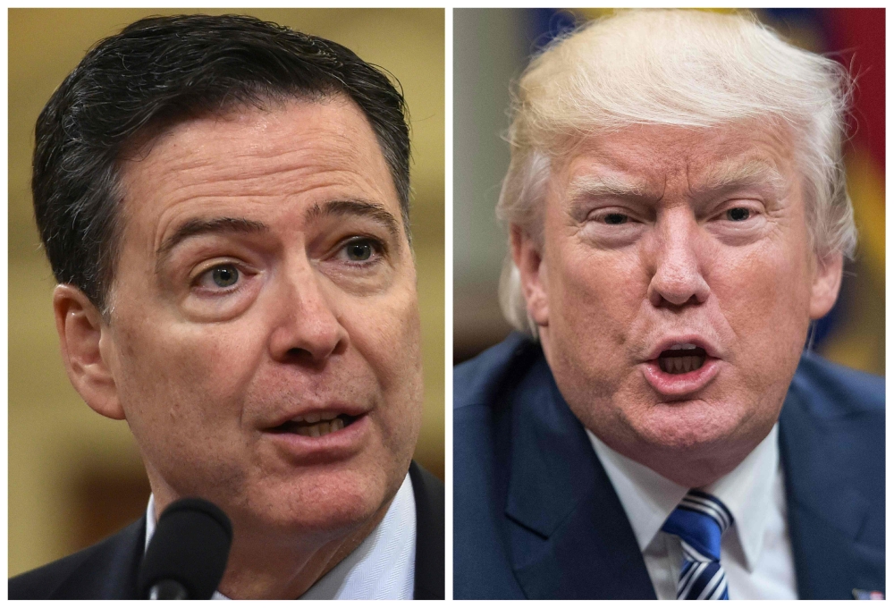 These two file photos show FBI Director James Comey (L) in Washington, DC, on March 20, 2017; and US President Donald Trump in Washington, DC, on June 6, 2017.  / AFP / NICHOLAS KAMM AND Nicholas Kamm 