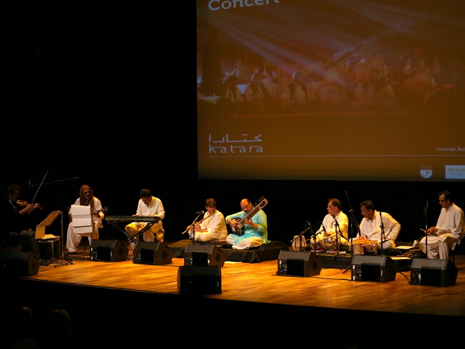 Sachal Jazz Band performing at Katara Cultural Village on Monday.