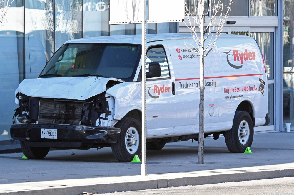 A damaged van seized by police is seen after multiple people were struck at a major intersection northern Toronto, Ontario, Canada, April 23, 2018. REUTERS/Saul Porto