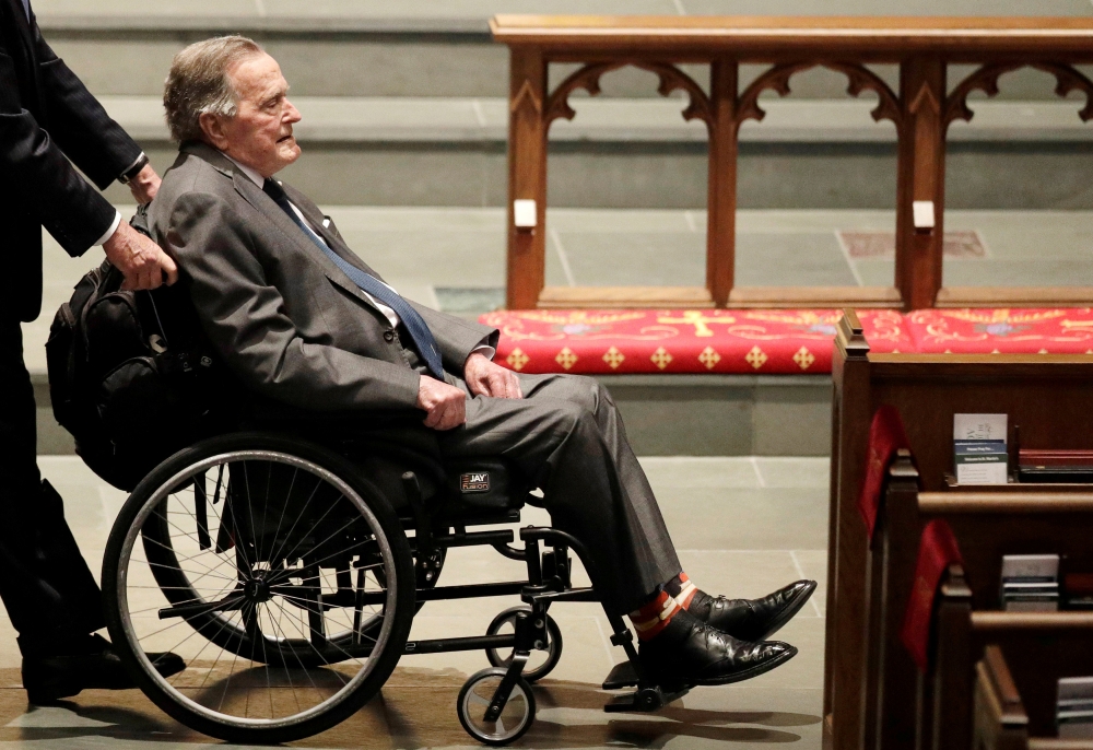 Former President George H.W. Bush, arrives at St. Martin's Episcopal Church for funeral services for former first lady Barbara Bush in Houston, Texas, U.S., April 21, 2018. David J. Phillip/Pool via Reuters