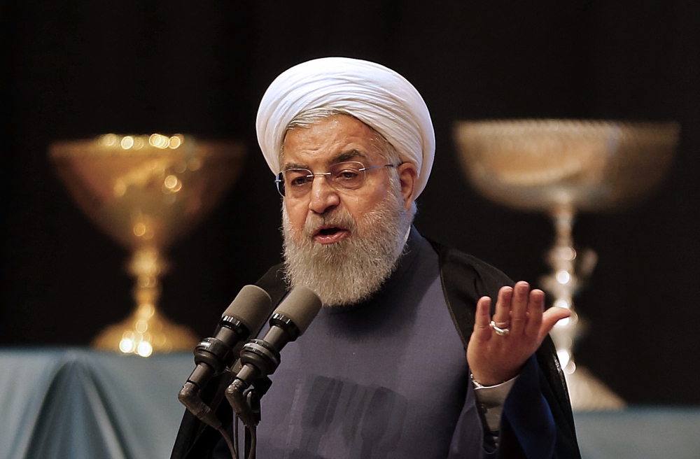 Iran's president Hassan Rouhani gives a speech in the city of Tabriz in the northwestern East-Azerbaijan province on April 25, 2018. / AFP / ATTA KENARE 