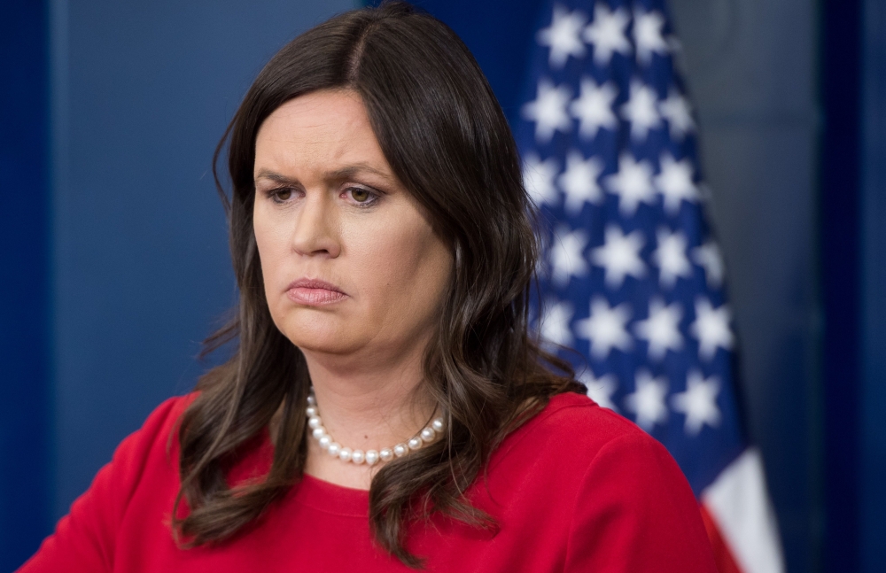 White House Press Secretary Sarah Huckabee Sanders speaks during the daily press briefing at the White House in Washington, DC, May 3, 2018. AFP / Saul Loeb