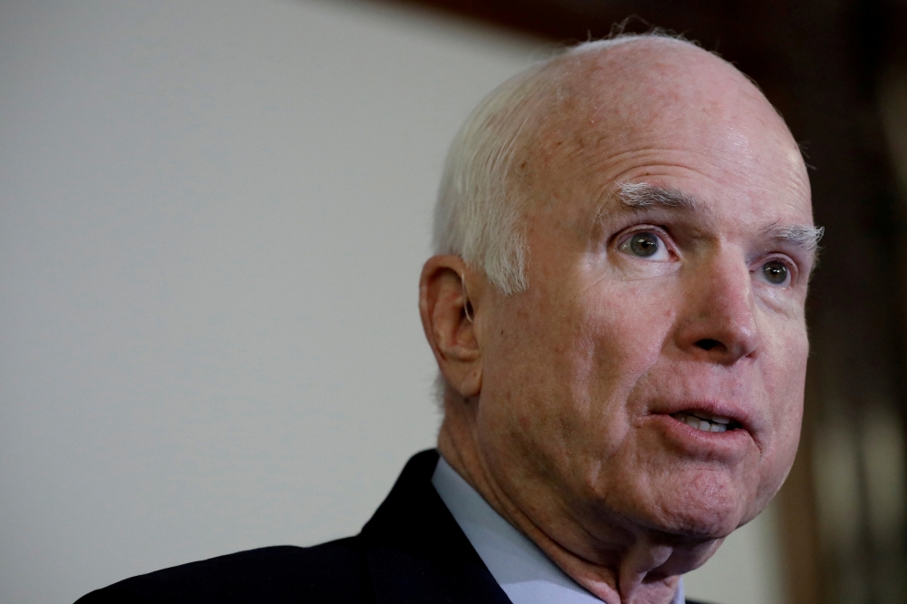 File photo of  Senator John McCain (R-AZ) speaking at a press conference about the National Defense Authorization Act in Washington, US, October 25, 2017. REUTERS/Aaron P. Bernstein/File Photo