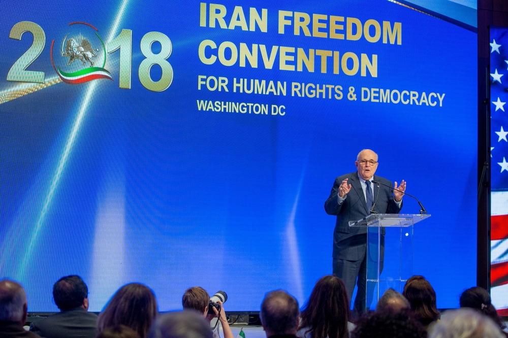 WASHINGTON, DC: Latest appointee to President Donald Trump's legal team and former Mayor of New York City Rudy Giuliani speaks at the Conference on Iran on May 5, 2018 in Washington, DC. Tasos Katopodis/Getty Images/AFP