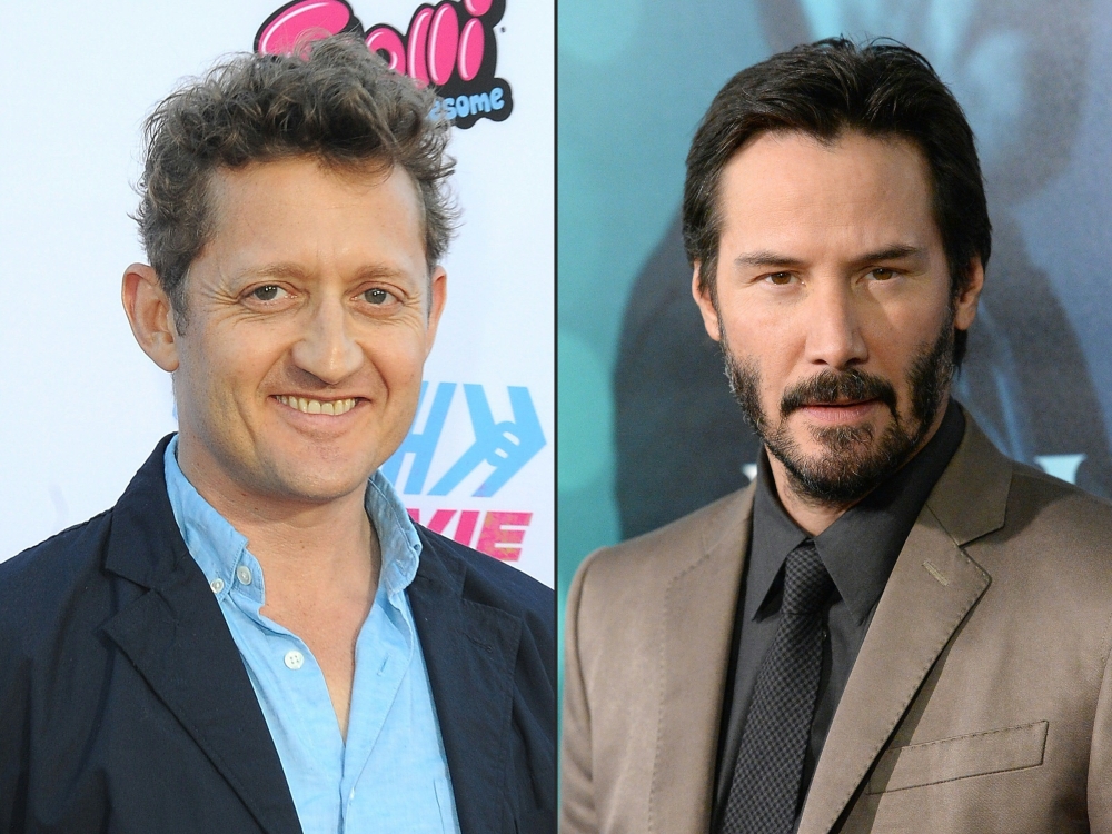This combination of file pictures created on May 09, 2018 shows (L) British born US actor and director Alex Winter arriving to attend the premiere of SMOSH: THE MOVIE at Westwood Village Theatre on July 22, 2015 in Westwood, California and (R) Canadian ac