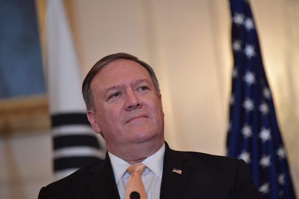 US Secretary of State Mike Pompeo takes part in a joint press conference with South Korea's Foreign Minister Kang Kyung-wha at the State Department in Washington, DC on May 11, 2018. AFP / MANDEL NGAN