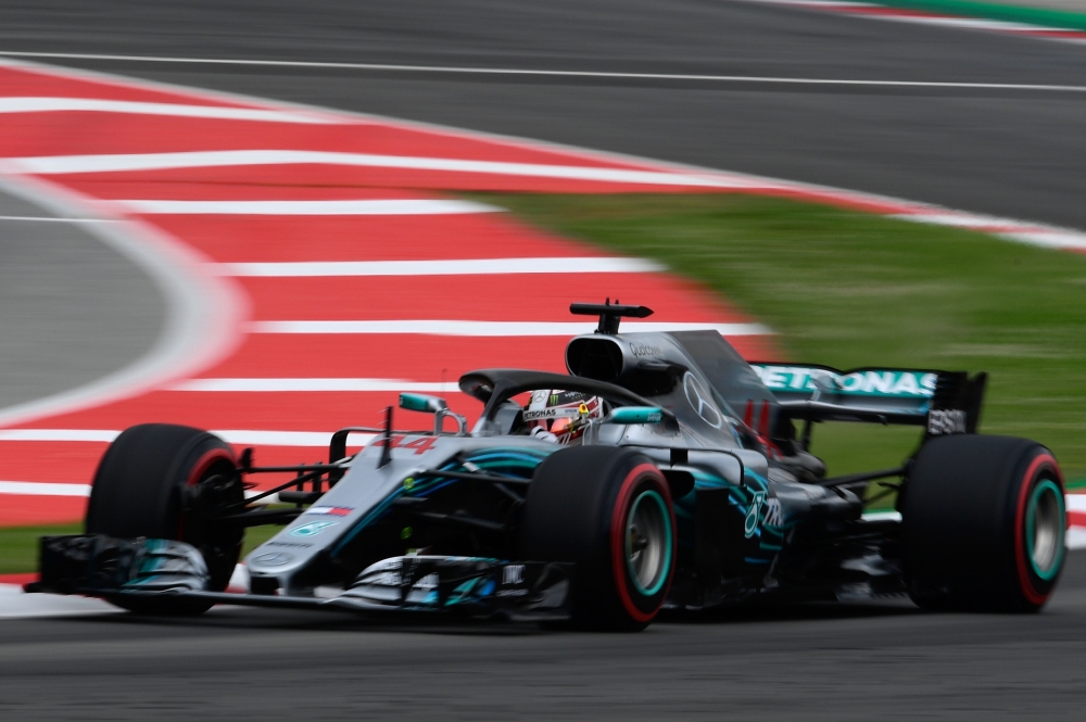 Mercedes' British driver Lewis Hamilton takes part in the third practice session at the Circuit de Catalunya in Montmelo in the outskirts of Barcelona on May 12, 2018 ahead of the Spanish Formula One Grand Prix. / AFP / LLUIS GENE