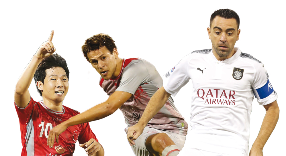 FROM LEFT: Al Duhail's Nam Tae-hee, Youssef Msakni and Al Sadd's Xavi Hernandez