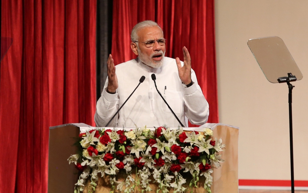 India's Prime Minister Narendra Modi speaks during the inauguration of hydro power and infrastructure projects in the state of Jammu and Kashmir, in Jammu May 19, 2018. REUTERS/Mukesh Gupta