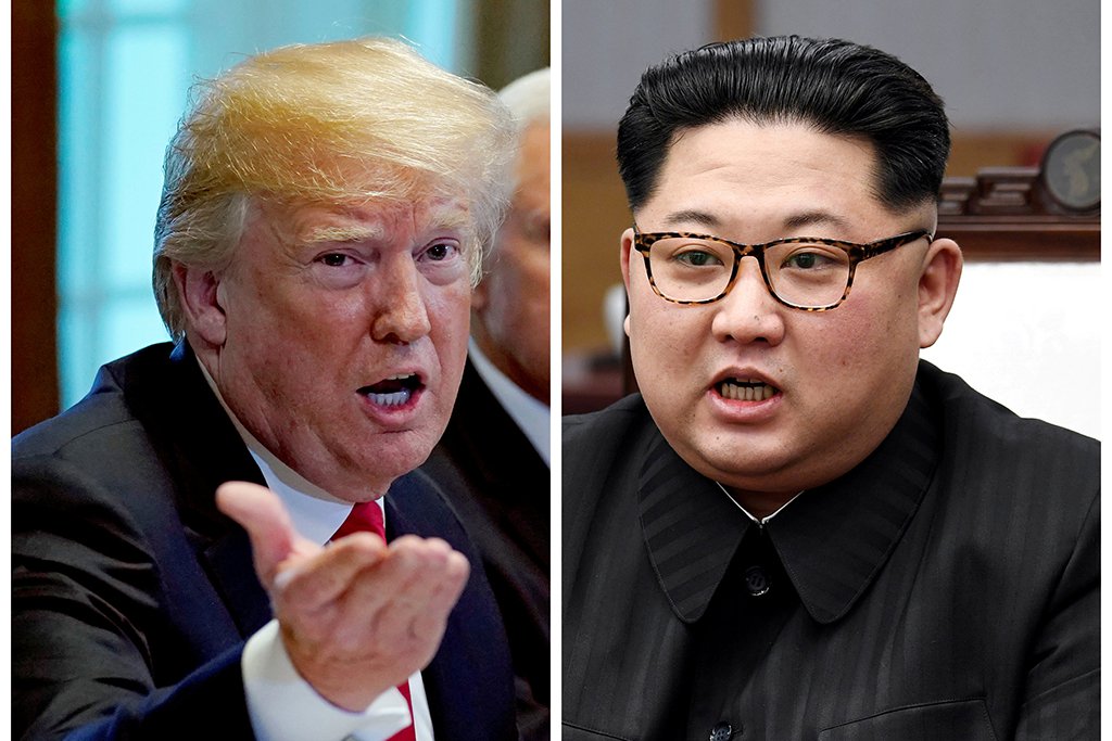 FILE PHOTO: A combination photo shows U.S. President Donald Trump and North Korean leader Kim Jong Un (R) in Washington, DC, U.S. May 17, 2018 and in Panmunjom, South Korea, April 27, 2018 respectively. REUTERS/Kevin Lamarque and Korea Summit Press Pool/F