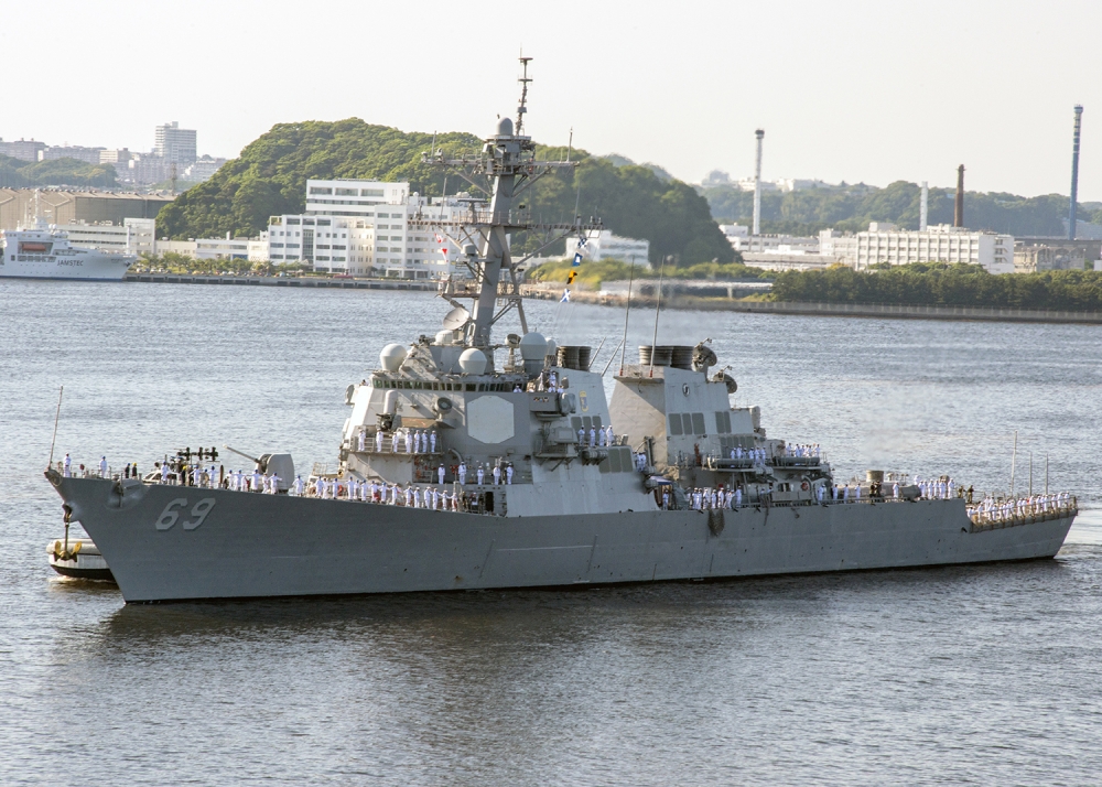 This US Navy photo shows the The Arleigh Burke-class guided-missile destroyer USS Milius (DDG 69) as it arrives at US Fleet Activities (FLEACT) Yokosuka, to become part of the Forward Deployed Naval Forces (FDNF) on May 22, 2018 in Japan. AFP PHOTO /US NA