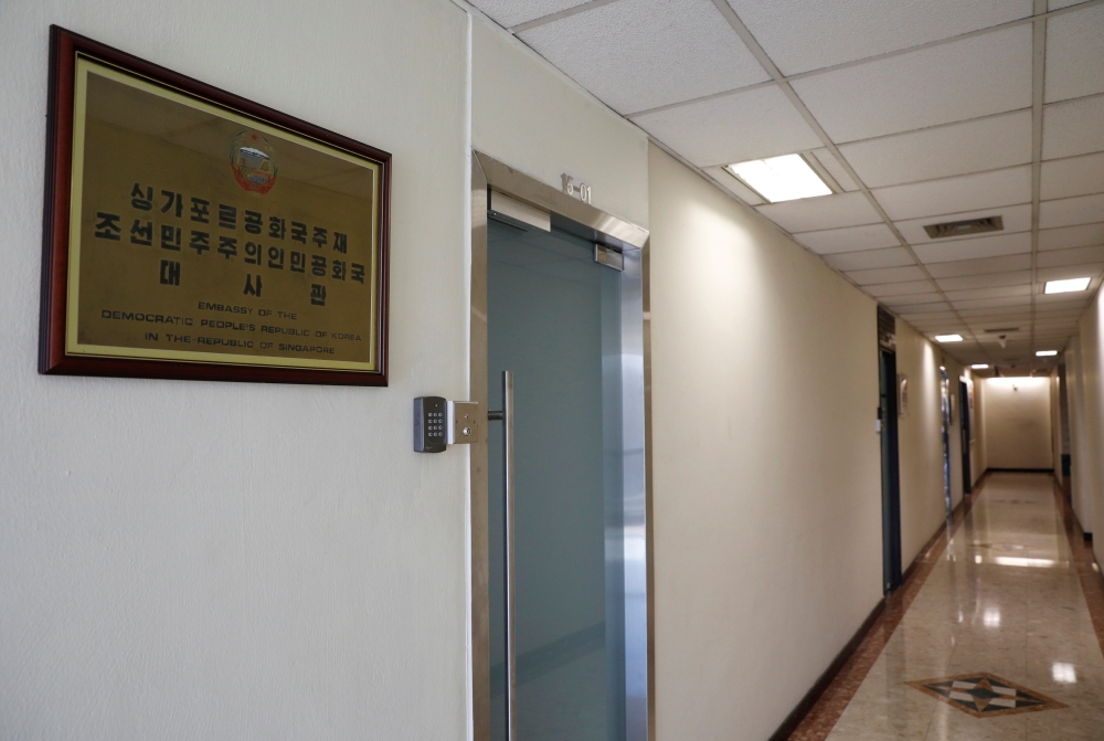 A view of the entrance of the North Korean embassy in Singapore May 24, 2018. Picture taken May 24, 2018. REUTERS/Edgar Su