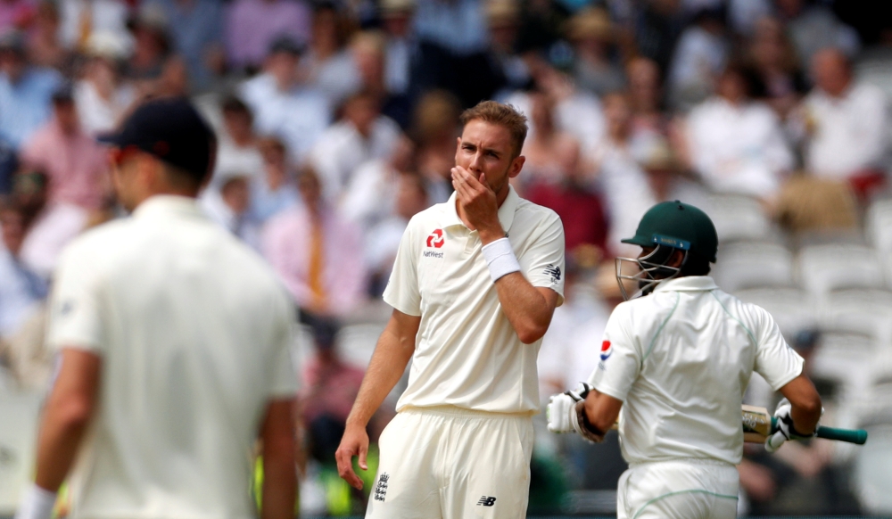 England's Stuart Broad reacts Action Images via Reuters/John Sibley