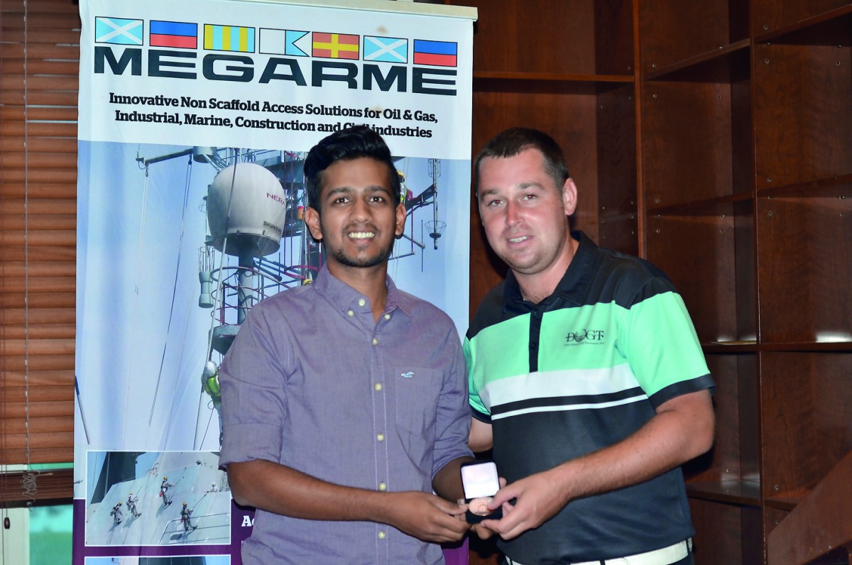Pratyush Jain (left) with Doha Golf Club’s Golf Operations Manager, Jordan Massey.