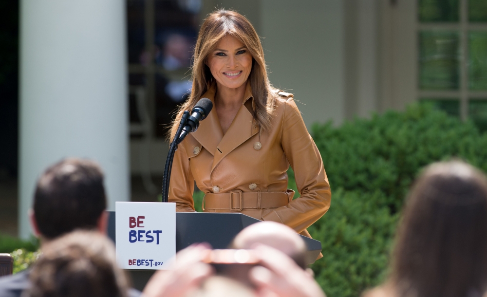 (FILES) In this file photo taken on May 7, 2018, US First Lady Melania Trump announces her 