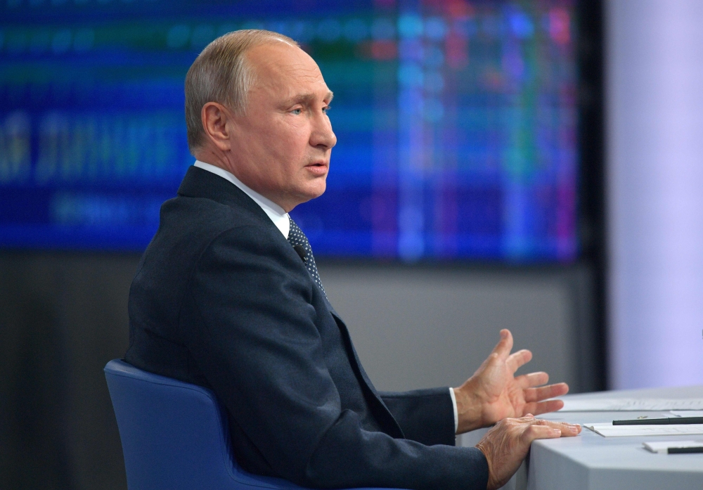 Russian President Vladimir Putin holds his annual televised phone-in with the nation in Moscow on June 7, 2018. AFP / Alexei Druzhinin