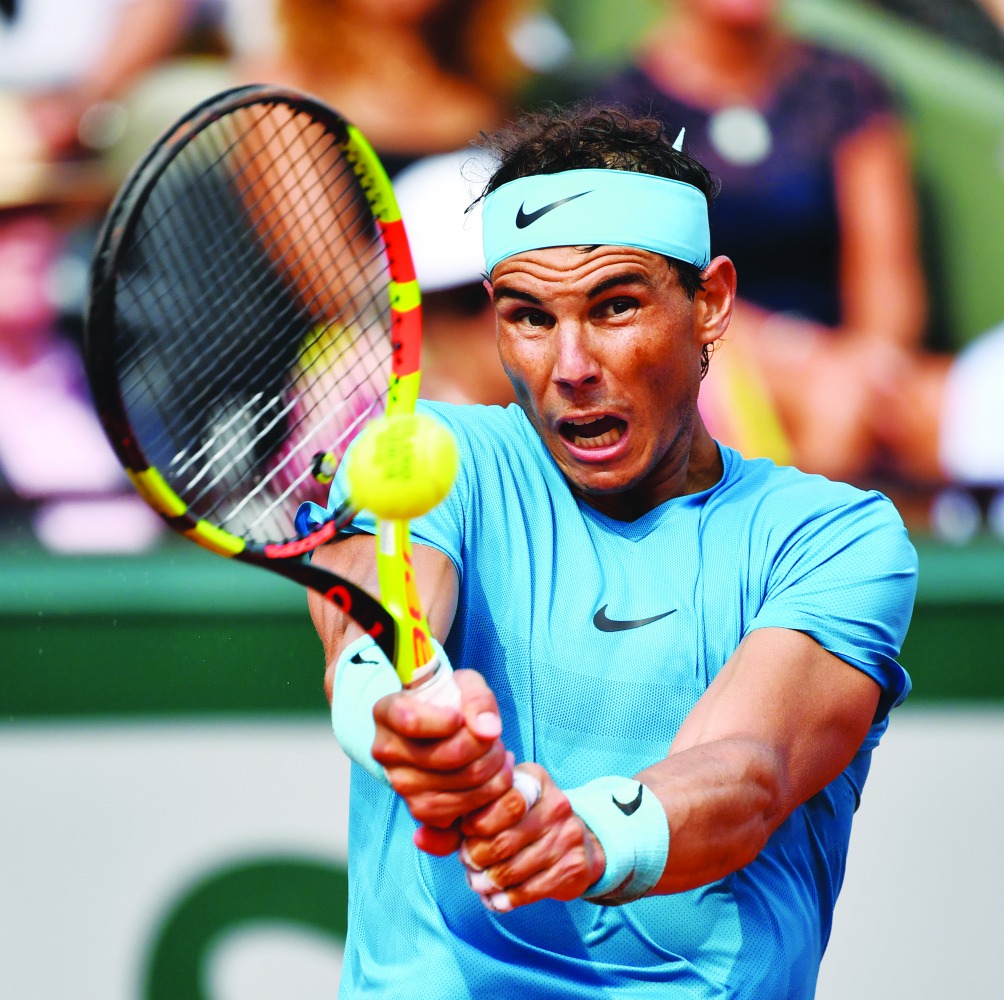 Rafael Nadal of Spain in action against Dominic Thiem (not seen) of Austria during their final match at the French Open tennis tournament at Roland Garros Stadium in Paris, France on June 10, 2018. (Mustafa Yalç?n/ Anadolu Agency)