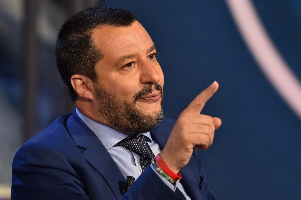 Italy's Interior Minister and Deputy Prime Minister Matteo Salvini gestures as he speaks during the Italian talk show 