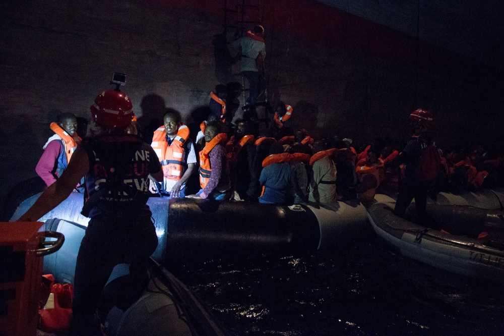 This handout picture taken on June 22, 2018 off the coast of Libya and received from the German NGO 