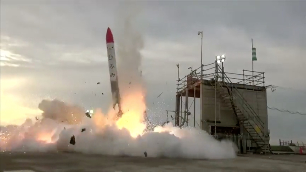 An explosion is seen as the MOMO-2 rocket, made by Japanese company Interstellar Technologies, crashes moments after lifting off in Hokkaido, Japan, June 30, 2018, in this still image taken from a video. Interstellar Technologies Inc./Reuters
