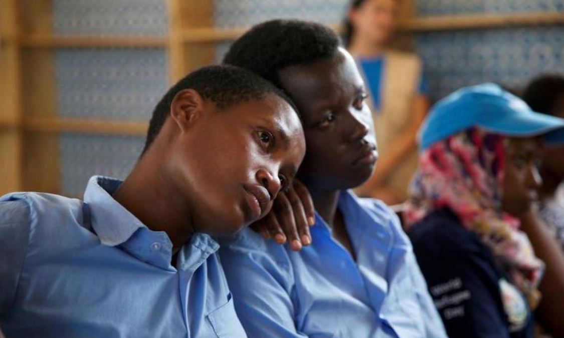 Burundian refugee school girls listen to Pakistani Nobel Peace Prize laureate Malala Yousafzai at the Mahama refugee camp, Rwanda, July 14, 2016. Reuters/Katy Migiro