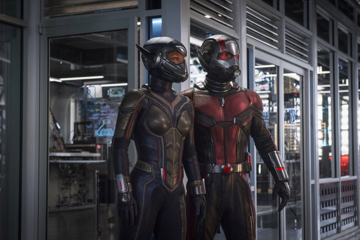 Still of the actors Paul Rudd (L) and Evangeline Lilly from the movie The Ant Man and the Wasp.