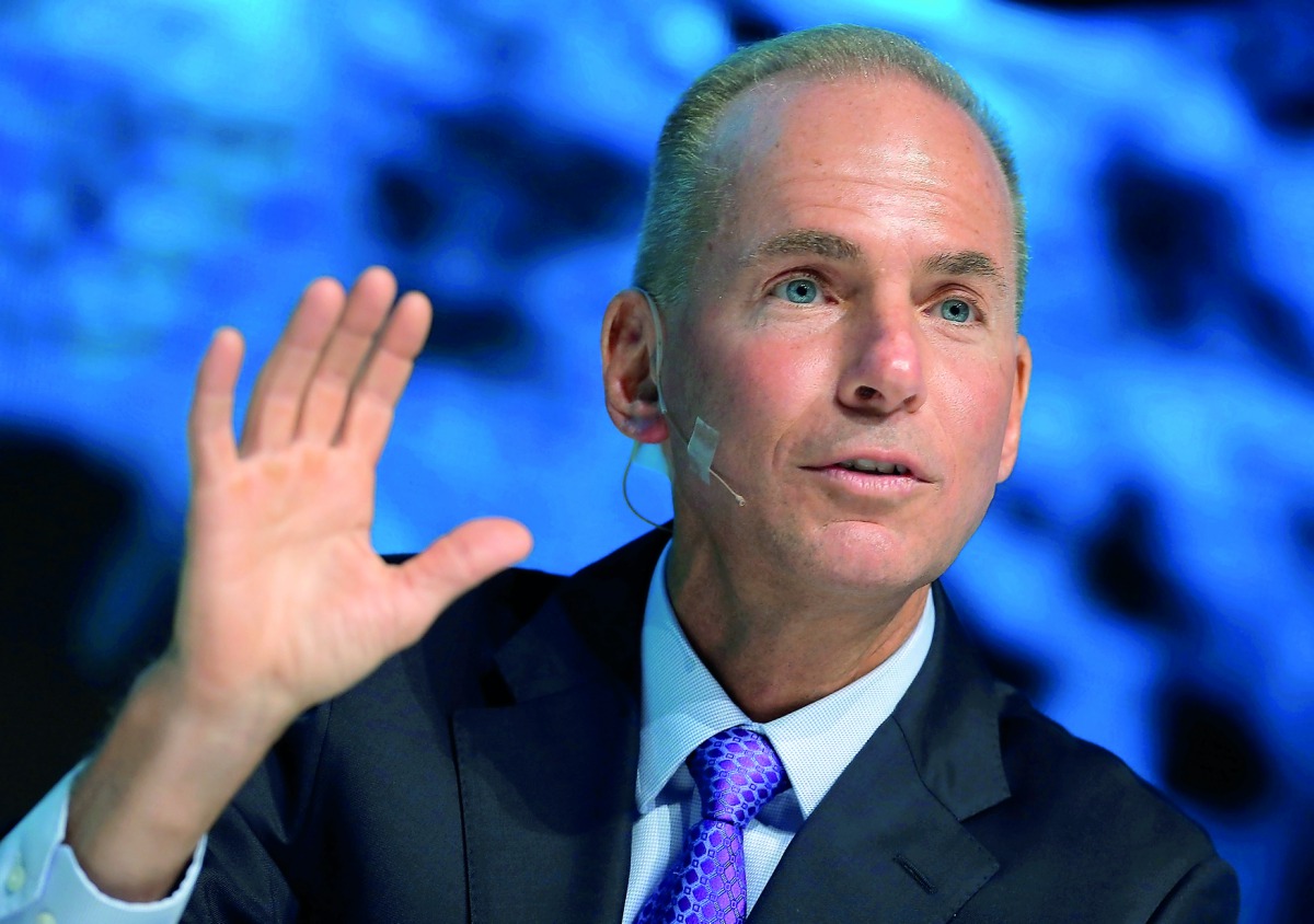 President, Chairman and CEO of The Boeing Company Dennis Muilenburg speaks at the 