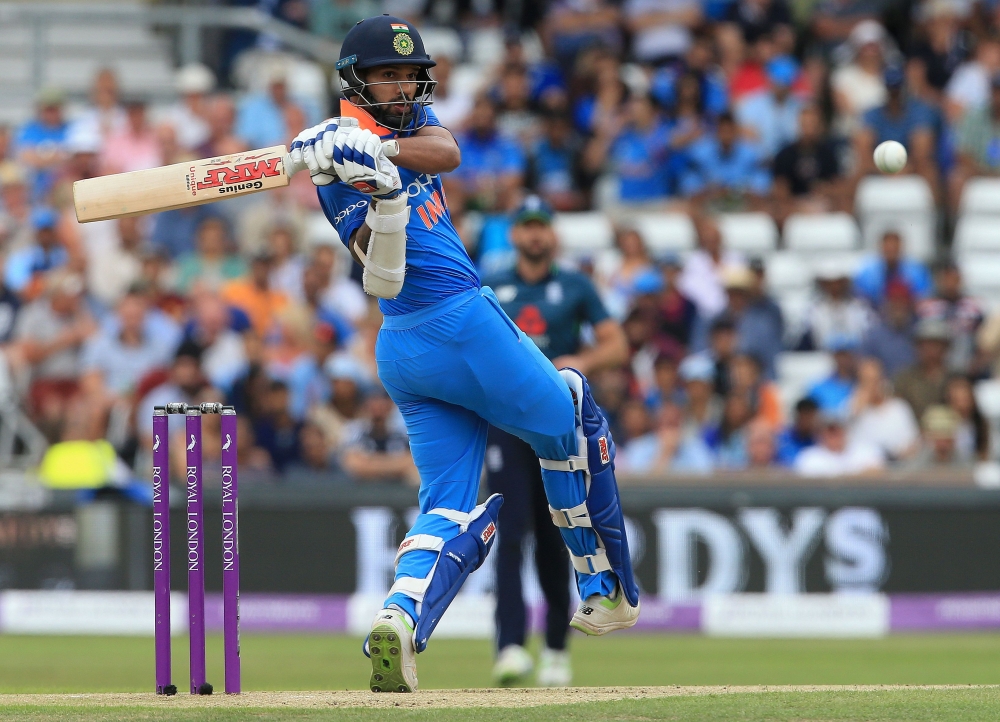 India's Shikhar Dhawan plays a shot during the third One Day International (ODI) cricket match between England and India, at Headingley Stadium in Leeds, northern England on July 17, 2018. (AFP / Lindsey PARNABY)