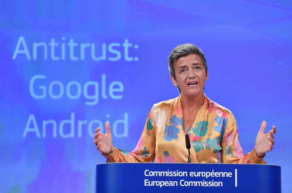European Union Competition Commissioner Margrethe Vestager gives a joint press at the EU headquarters in Brussels on July 18, 2018. (AFP / JOHN THYS)