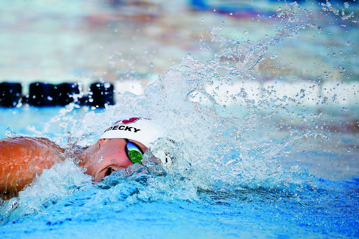 Katie Ledecky competes in the Women's 800 LC Meter Freestyle Final during the 2018 USA Swimming Phillips 66 National Championships swim meet at William Woollet, Jr. Aqua Center. Credit: Kelvin Kuo-USA TODAY Sports