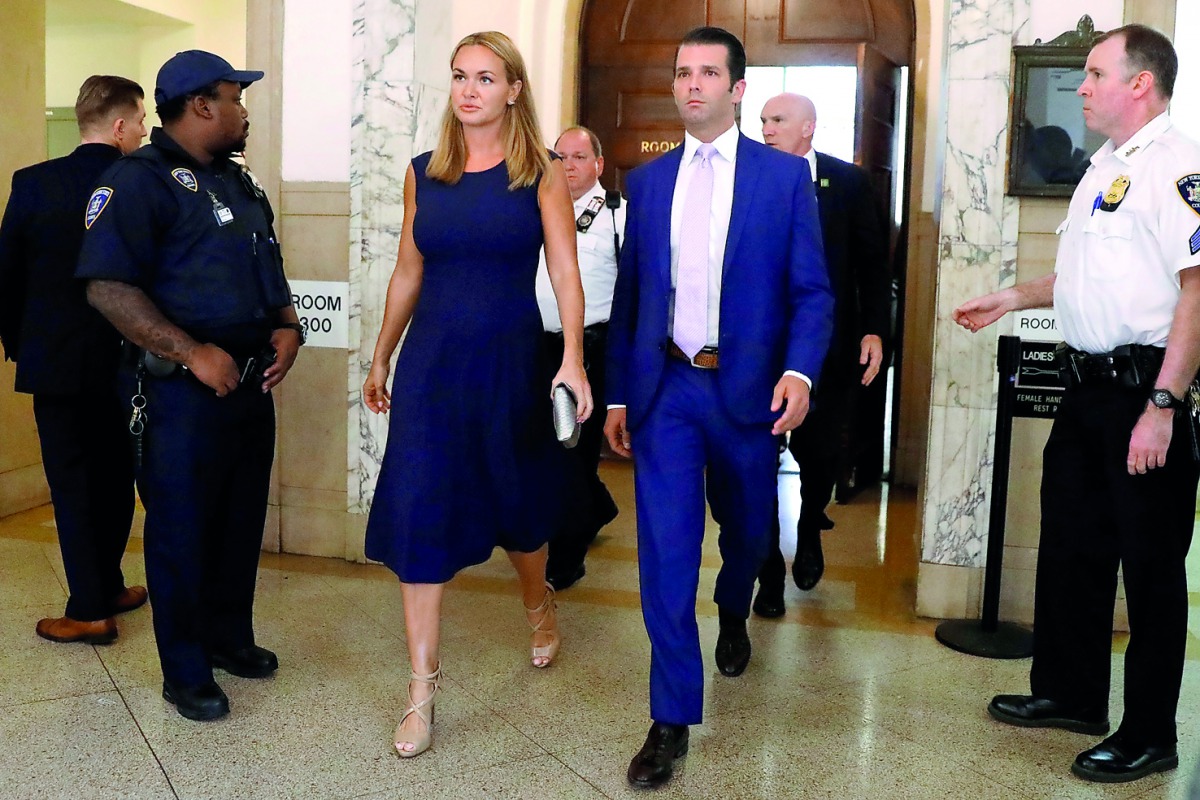 Donald Trump Jr, the son of Donald Trump, and his wife Vanessa appear at State Supreme Court for a divorce hearing in New York City, July 26, 2018. Reuters/Brendan McDermid
