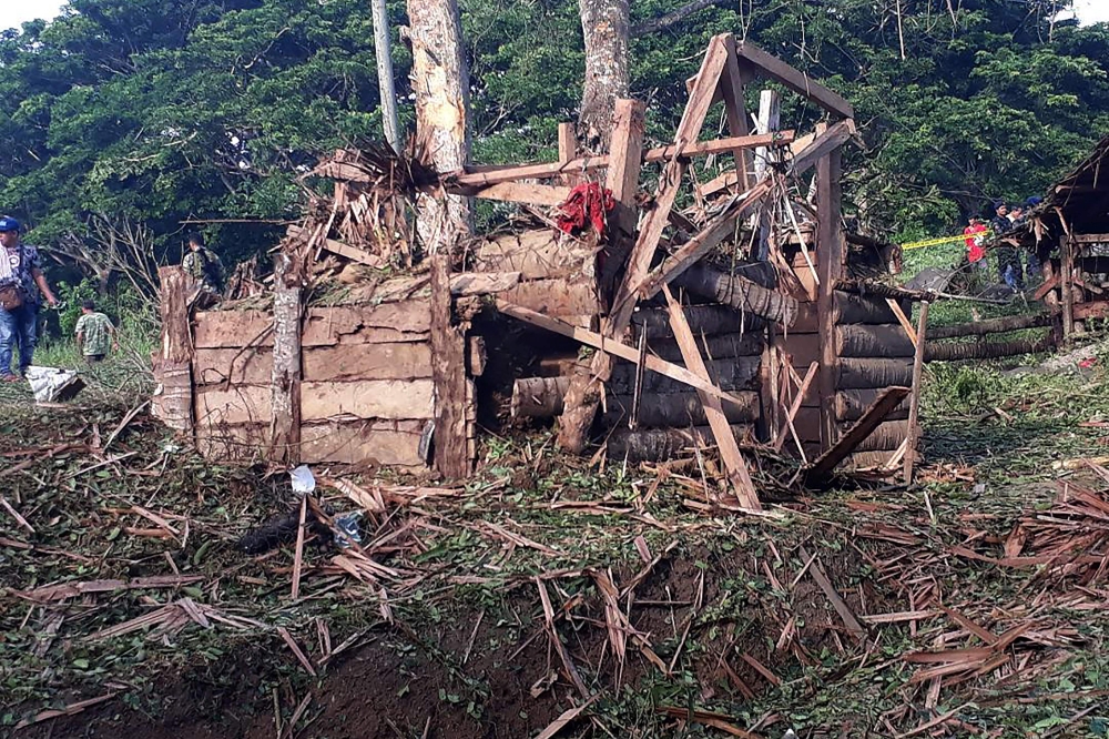 A destroyed structure is seen at the site of an explosion at Barangay Maganda on the outskirts of Lamitan city on the southern island of Mindanao on July 31, 2018. (AFP / Richard FALCATAN)